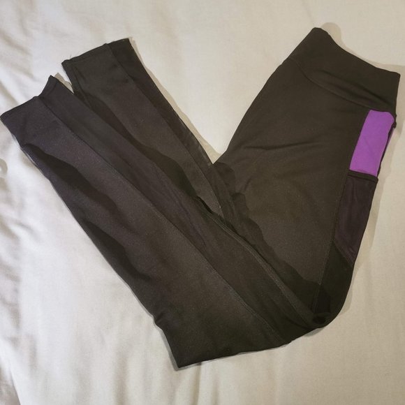 PopFit Sophia Black/Purple High-Waisted Leggings - Picture 1 of 5